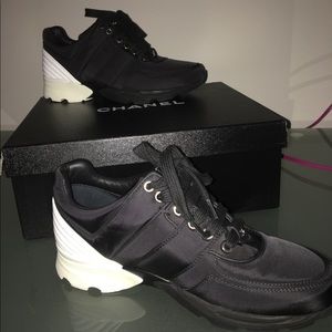 Chanel Black Sneakers Tennis White EU 37.5